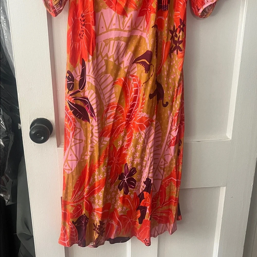 Farm Rio jungle panther tropical beige cutout long sleeve midi dress - NWT sz m - Picture 5 of 8